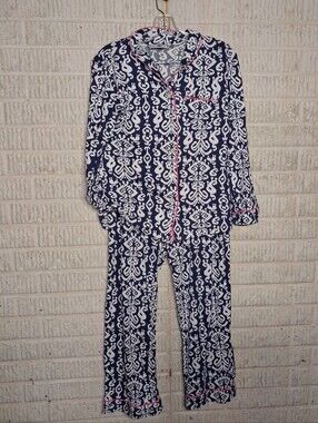 Malabar Bay Navy & White Printed Pajama Set XS